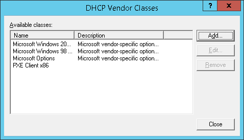 DHCP Vendor classes